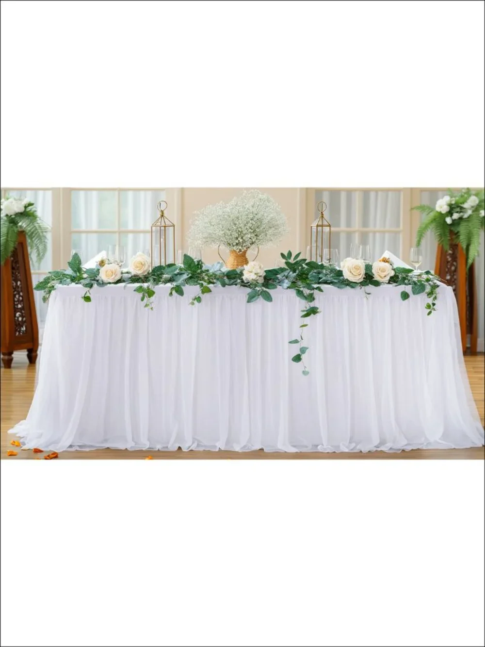 Fitted Tablecloth Rectangle 6ft Tulle Ruffle Elastic Spandex Table Cover Set